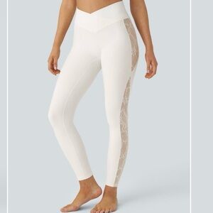 Softlyzero™ High Waisted Crossover Contrast Lace Yoga 7/8 Leggings-UPF50+